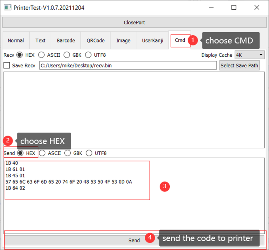 esc/pos test tools