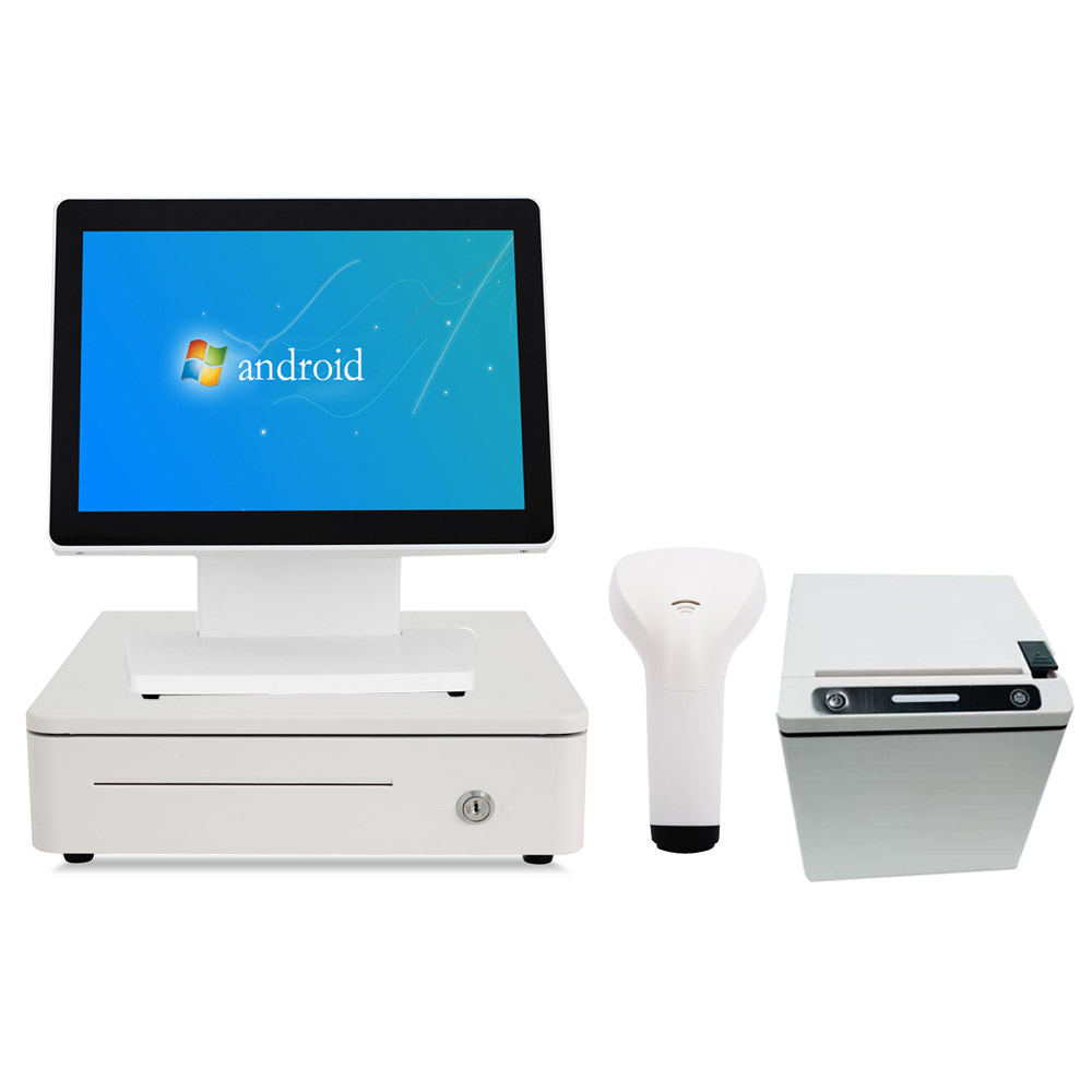 HS-ST54 白色款 14 英寸 Windows 一体 POS 收银机 商超餐饮收款机全套